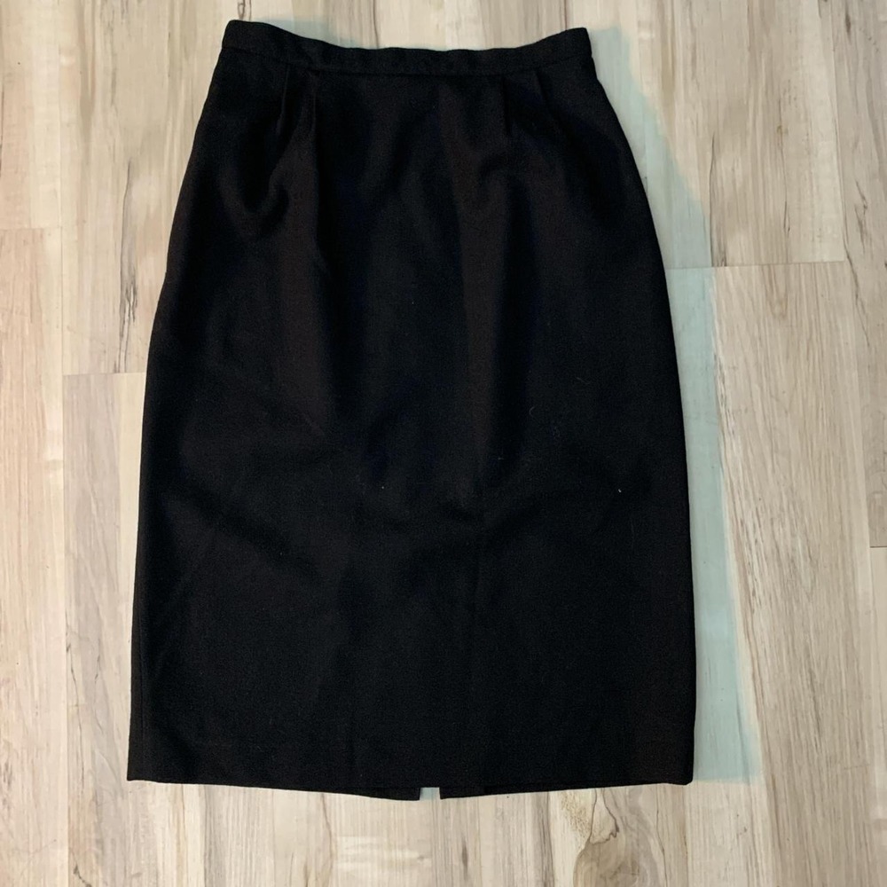 Sassco‎ Vintage 90s Black 100% Wool Midi Skirt Side Slit Pockets Size 8